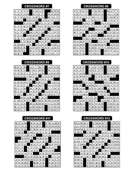 Clean crossword solution page showing completed filled grids with puzzle number labels